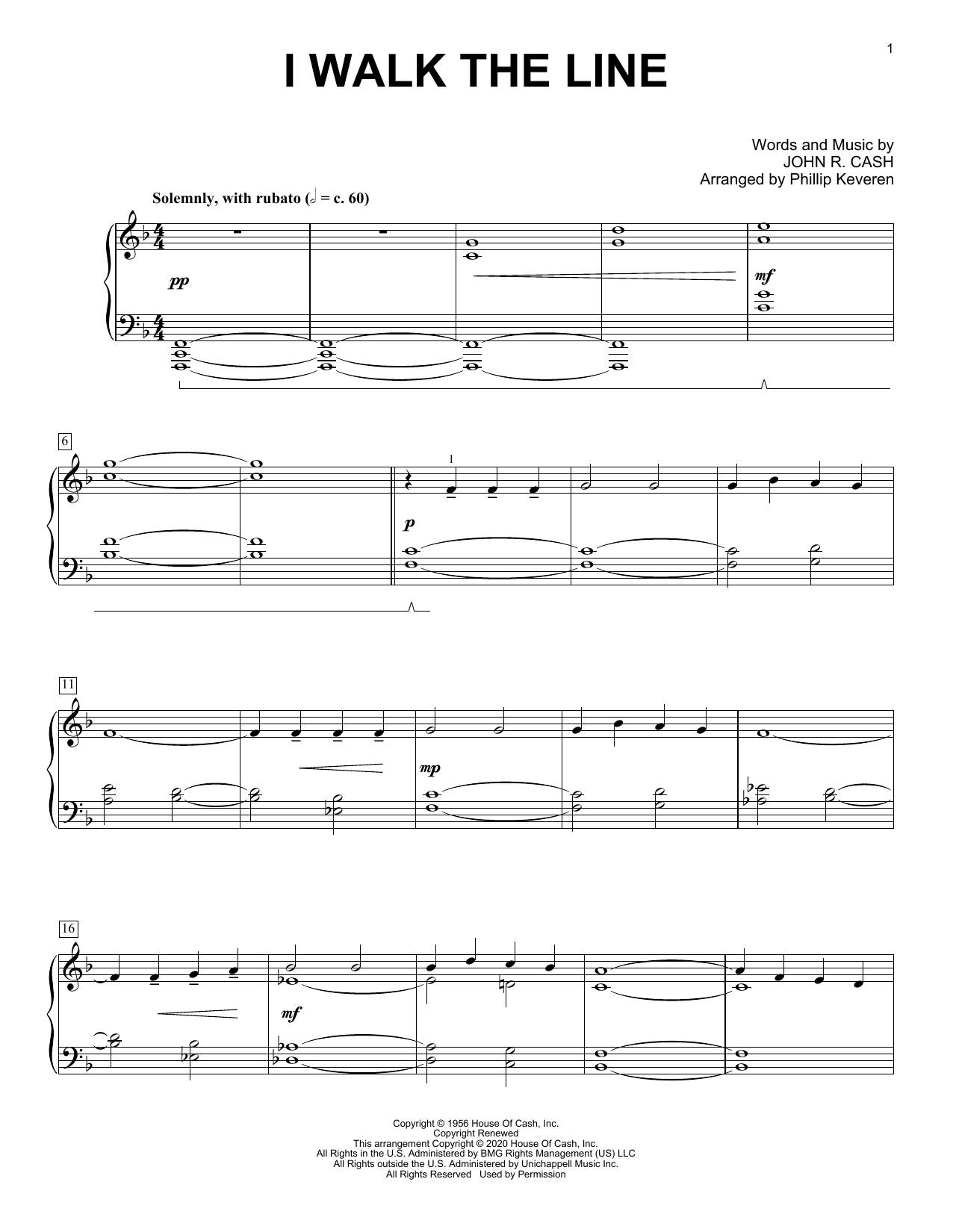 Johnny Cash I Walk The Line [Classical version] (arr. Phillip Keveren) sheet music notes and chords arranged for Piano Solo