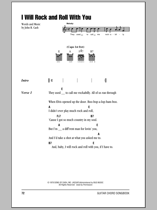 Johnny Cash I Will Rock And Roll With You sheet music notes and chords arranged for Piano, Vocal & Guitar Chords (Right-Hand Melody)