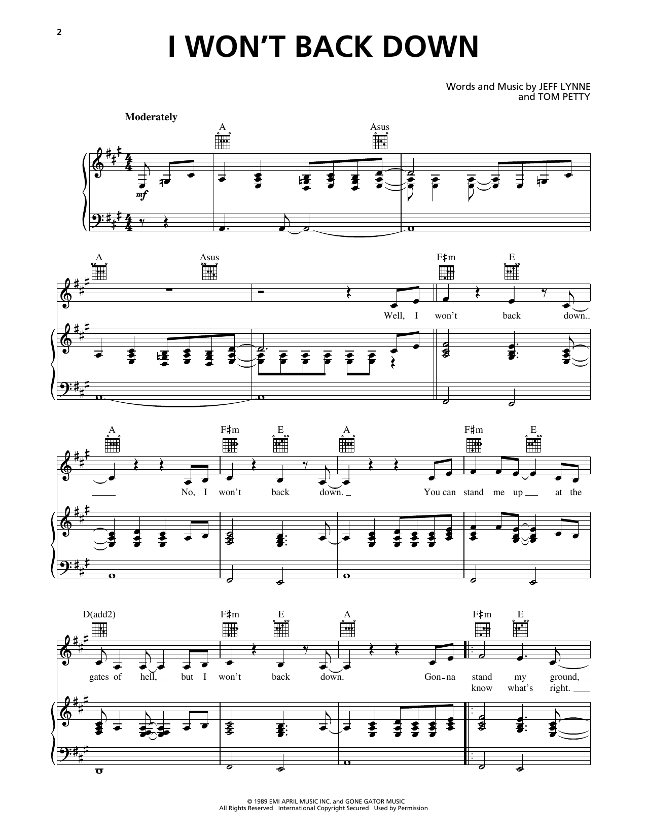 Johnny Cash I Won't Back Down sheet music notes and chords arranged for Piano, Vocal & Guitar Chords (Right-Hand Melody)