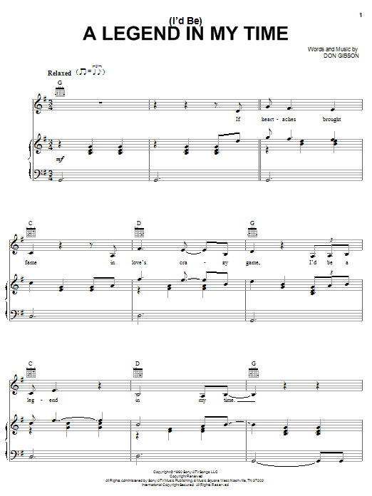 Johnny Cash (I'd Be) A Legend In My Time sheet music notes and chords arranged for Piano, Vocal & Guitar Chords (Right-Hand Melody)