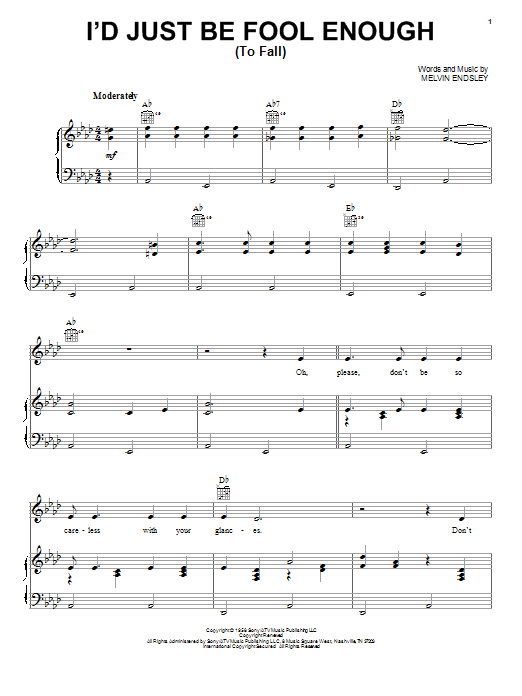 Johnny Cash I'd Just Be Fool Enough (To Fall) sheet music notes and chords arranged for Piano, Vocal & Guitar Chords (Right-Hand Melody)