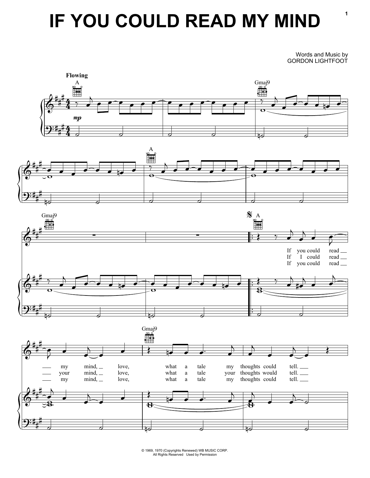 Johnny Cash If You Could Read My Mind sheet music notes and chords arranged for Piano, Vocal & Guitar Chords (Right-Hand Melody)