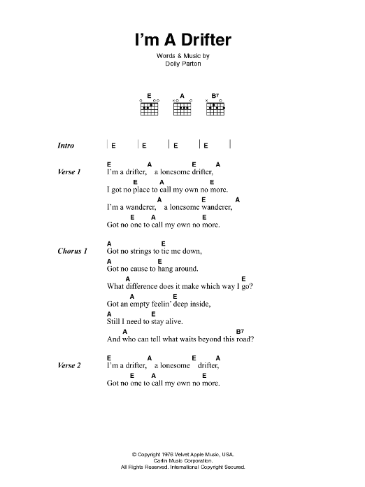 Johnny Cash I'm A Drifter sheet music notes and chords arranged for Guitar Chords/Lyrics