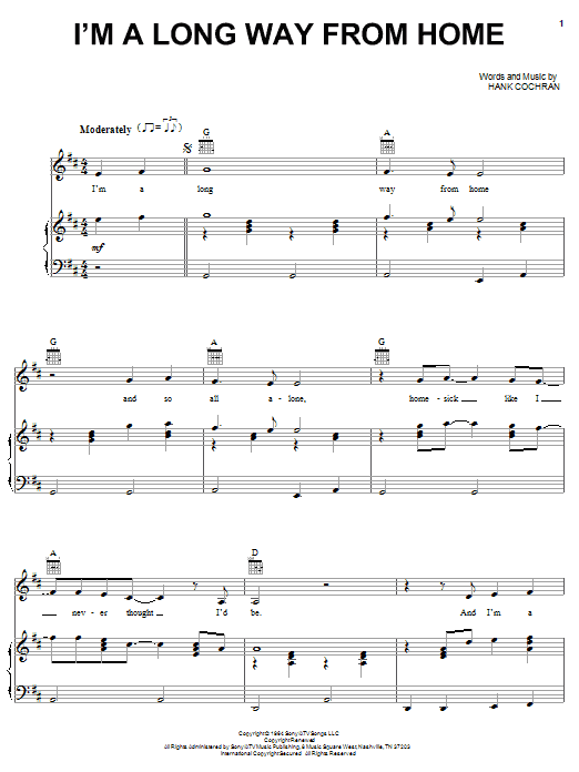 Johnny Cash I'm A Long Way From Home sheet music notes and chords arranged for Piano, Vocal & Guitar Chords (Right-Hand Melody)