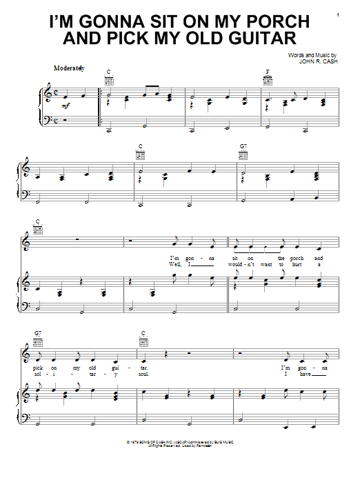 Johnny Cash I'm Gonna Sit On My Porch And Pick My Old Guitar sheet music notes and chords arranged for Piano, Vocal & Guitar Chords (Right-Hand Melody)