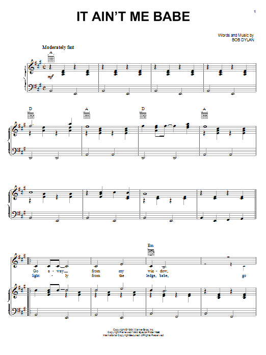 Johnny Cash It Ain't Me, Babe sheet music notes and chords arranged for Piano, Vocal & Guitar Chords (Right-Hand Melody)