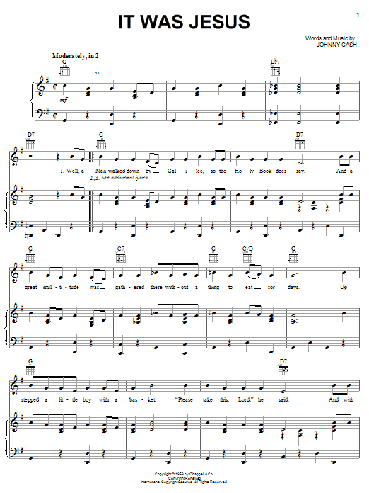 Johnny Cash It Was Jesus sheet music notes and chords arranged for Piano, Vocal & Guitar Chords (Right-Hand Melody)