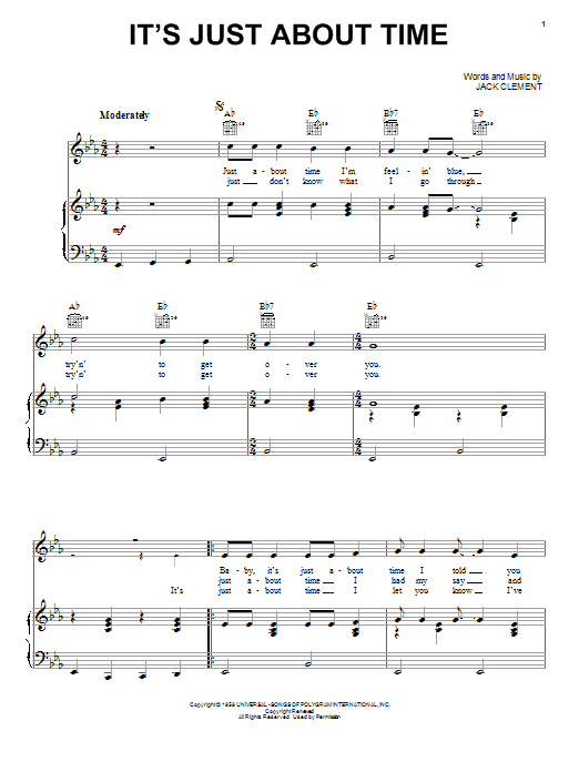 Johnny Cash It's Just About Time sheet music notes and chords arranged for Piano, Vocal & Guitar Chords (Right-Hand Melody)