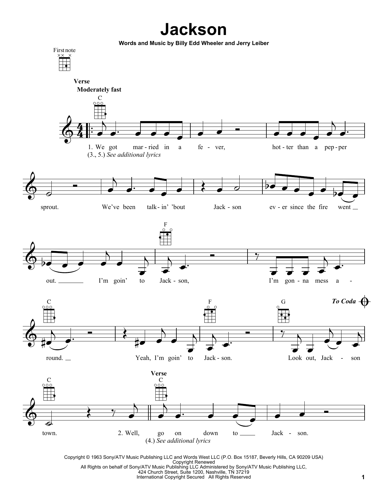 Johnny Cash Jackson sheet music notes and chords arranged for Ukulele