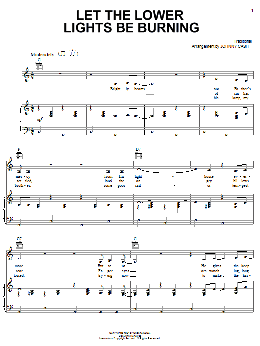 Johnny Cash Let The Lower Lights Be Burning sheet music notes and chords arranged for Piano, Vocal & Guitar Chords (Right-Hand Melody)