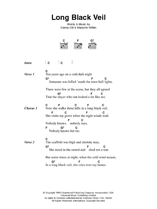 Johnny Cash Long Black Veil sheet music notes and chords arranged for Guitar Chords/Lyrics