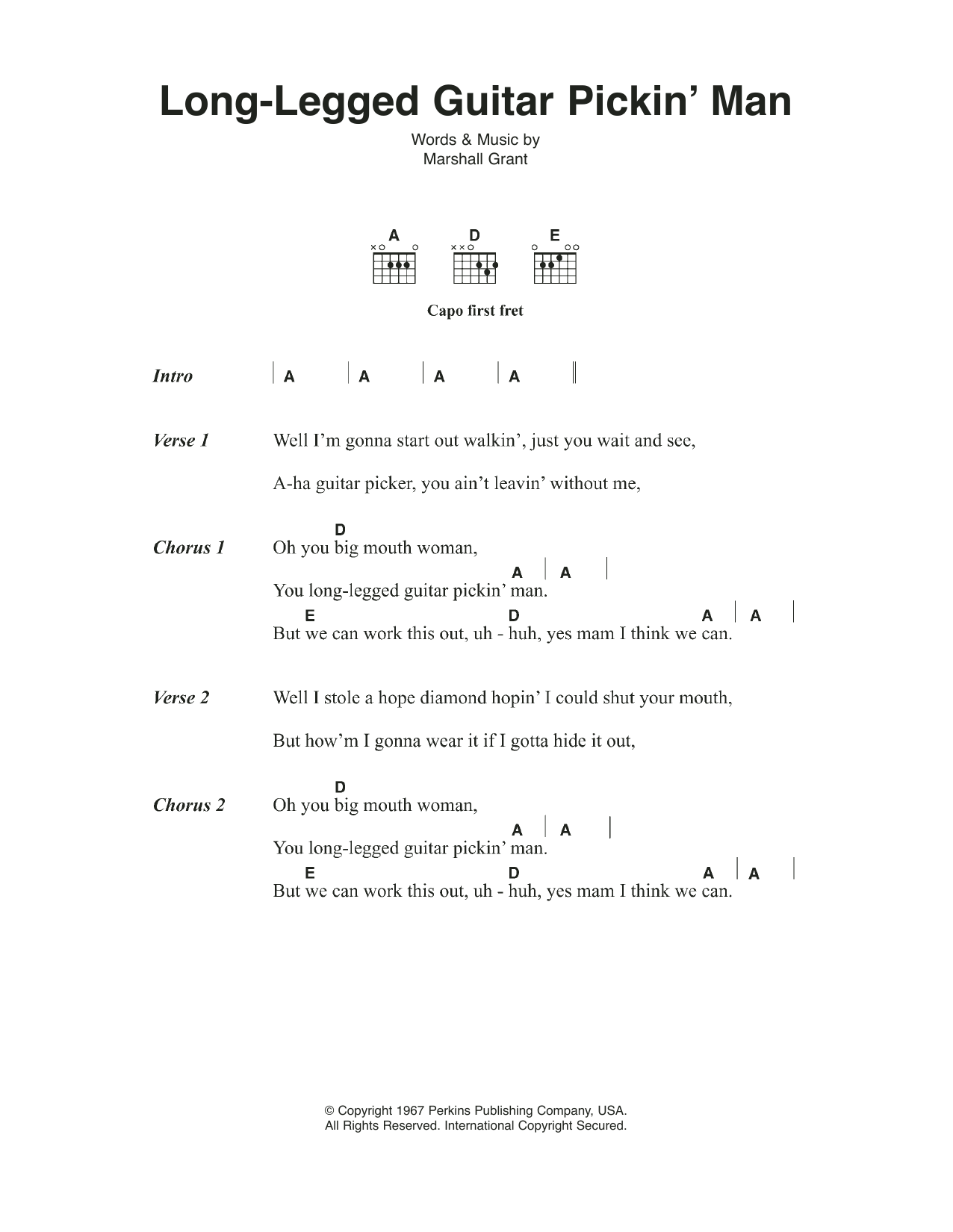 Johnny Cash Long Legged Guitar Pickin' Man sheet music notes and chords arranged for Guitar Chords/Lyrics
