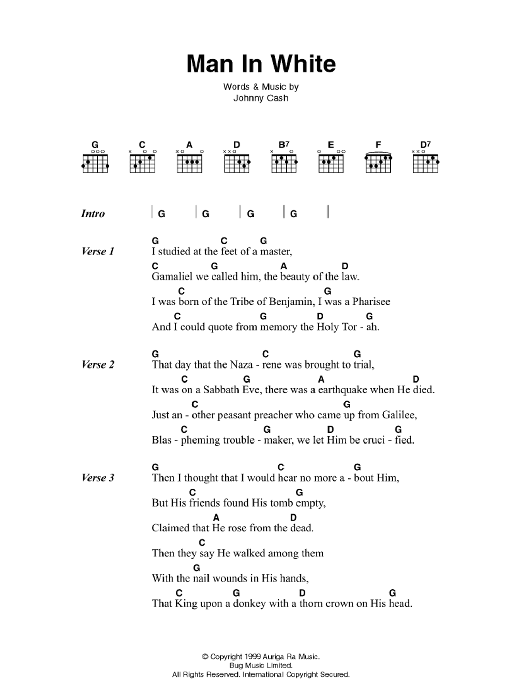 Johnny Cash Man In White sheet music notes and chords arranged for Guitar Chords/Lyrics
