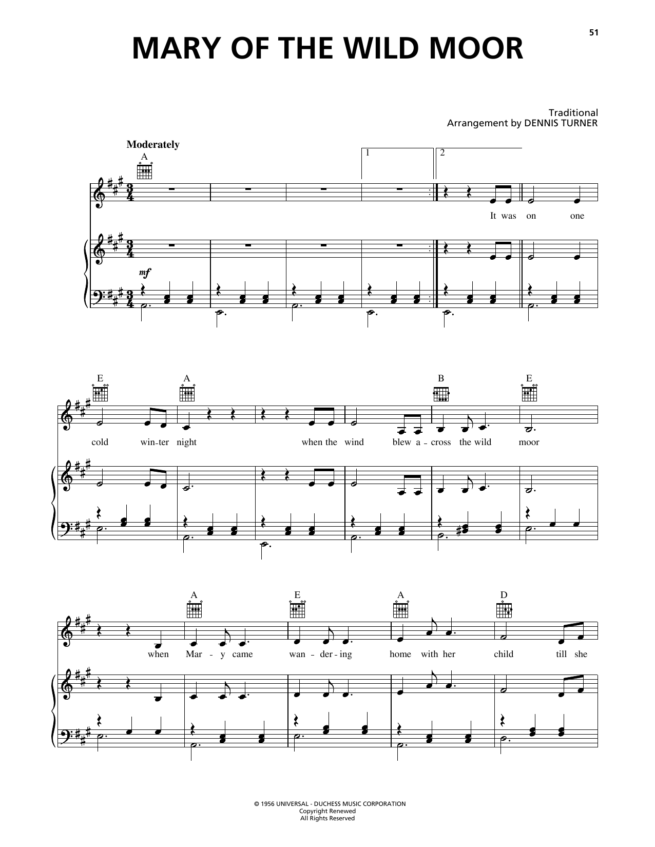 Johnny Cash Mary Of The Wild Moor sheet music notes and chords arranged for Piano, Vocal & Guitar Chords (Right-Hand Melody)