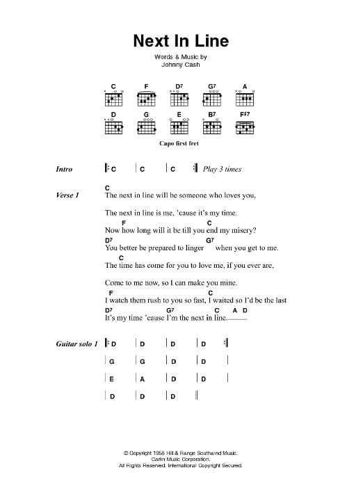 Johnny Cash Next In Line sheet music notes and chords arranged for Guitar Chords/Lyrics