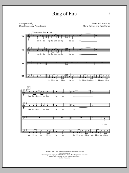 Johnny Cash Ring of Fire (arr. Deke Sharon) sheet music notes and chords arranged for TTBB Choir
