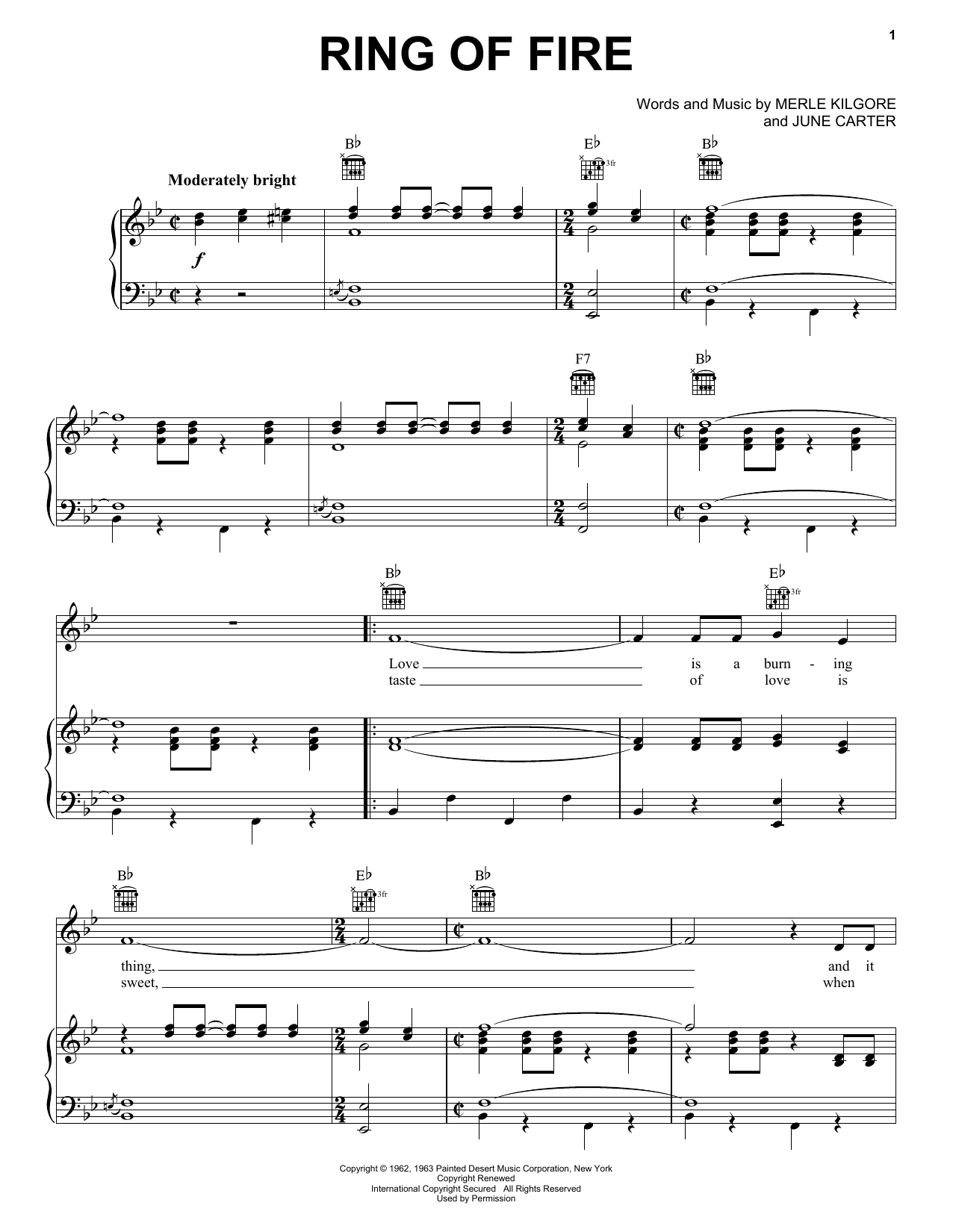 Johnny Cash Ring Of Fire sheet music notes and chords arranged for Guitar Tab (Single Guitar)