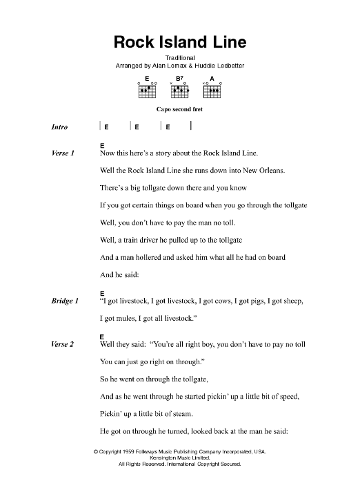Johnny Cash Rock Island Line sheet music notes and chords arranged for Guitar Chords/Lyrics