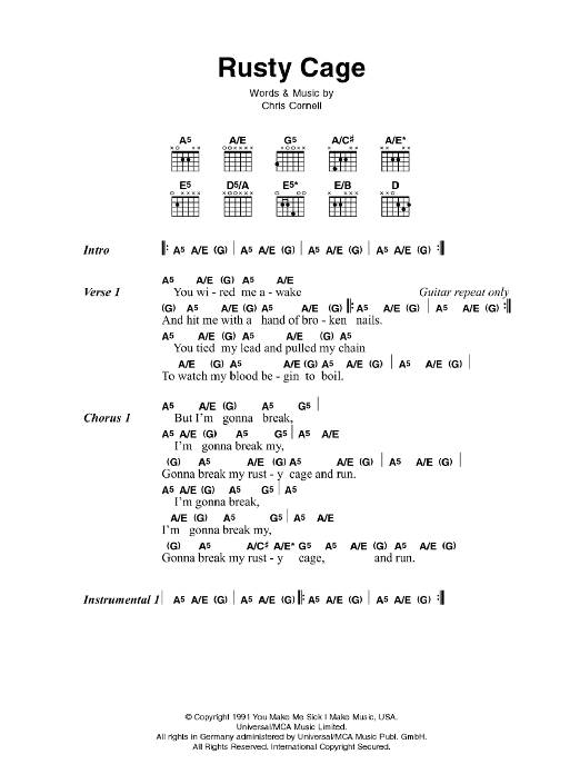 Johnny Cash Rusty Cage sheet music notes and chords arranged for Guitar Chords/Lyrics