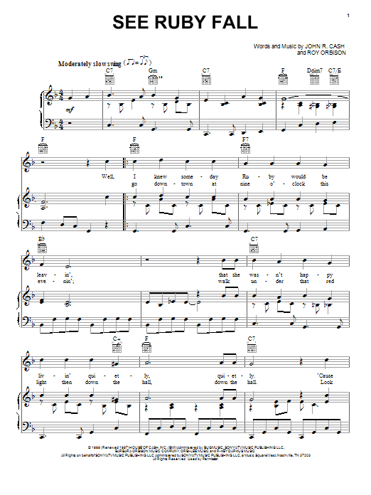 Johnny Cash See Ruby Fall sheet music notes and chords arranged for Piano, Vocal & Guitar Chords (Right-Hand Melody)