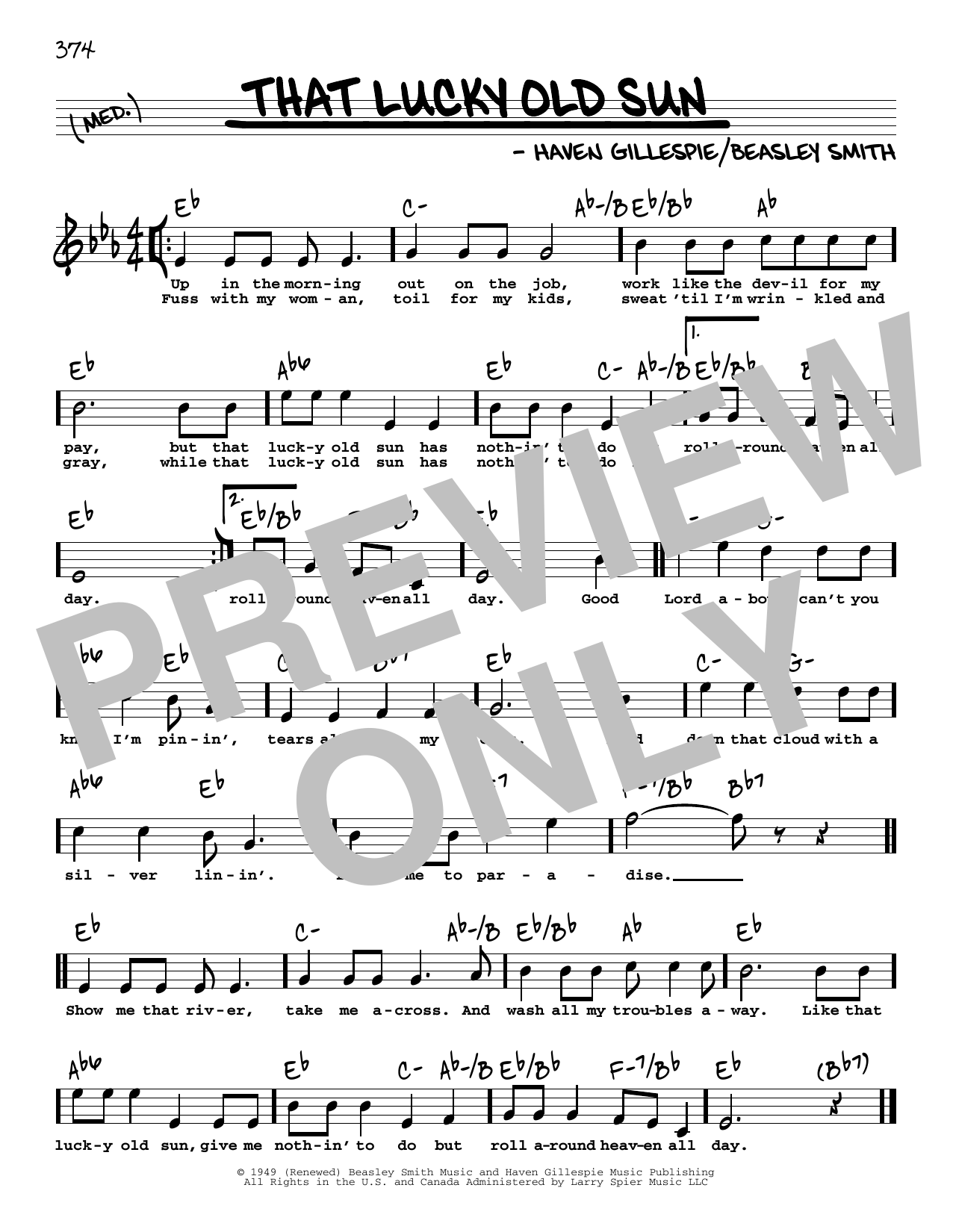 Johnny Cash That Lucky Old Sun (High Voice) sheet music notes and chords arranged for Real Book – Melody, Lyrics & Chords