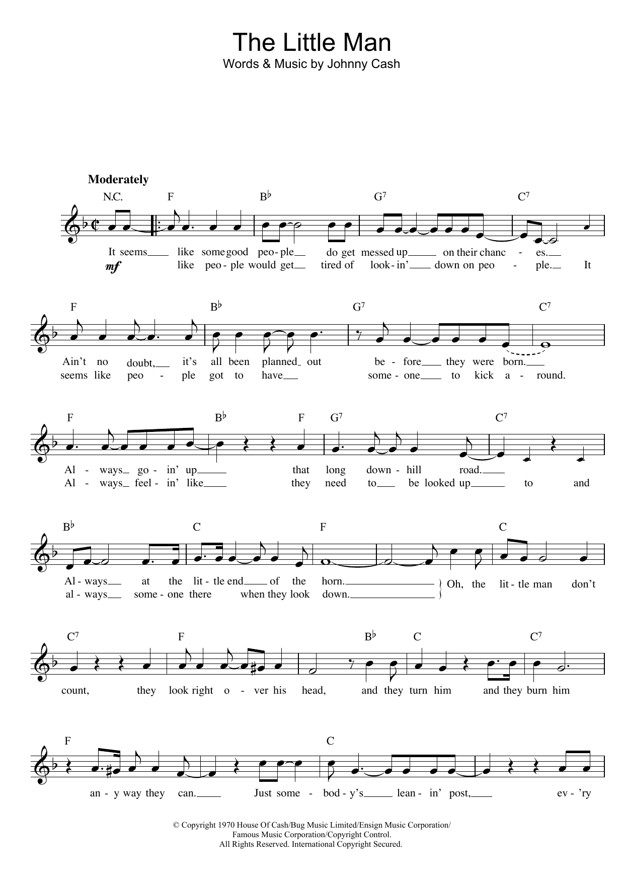 Johnny Cash The Little Man sheet music notes and chords arranged for Lead Sheet / Fake Book