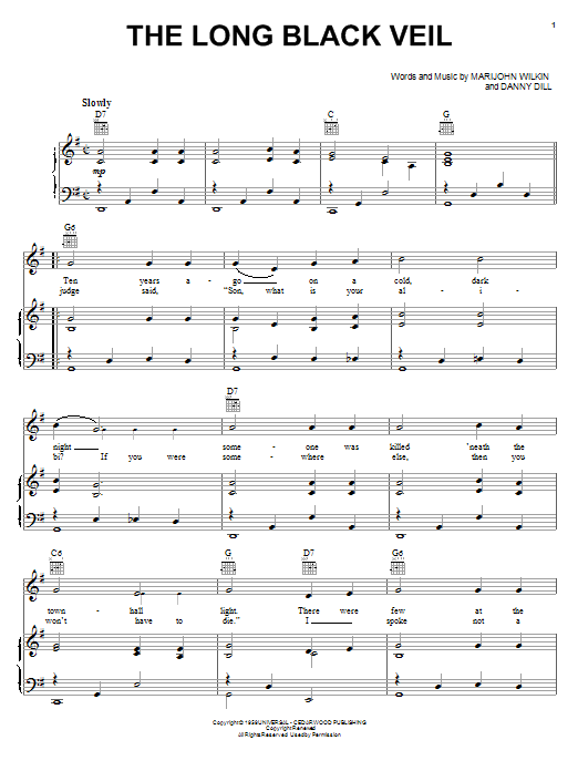 Johnny Cash The Long Black Veil sheet music notes and chords arranged for Piano, Vocal & Guitar Chords (Right-Hand Melody)