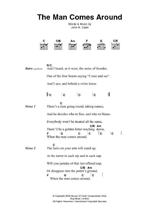 Johnny Cash The Man Comes Around sheet music notes and chords arranged for Guitar Chords/Lyrics