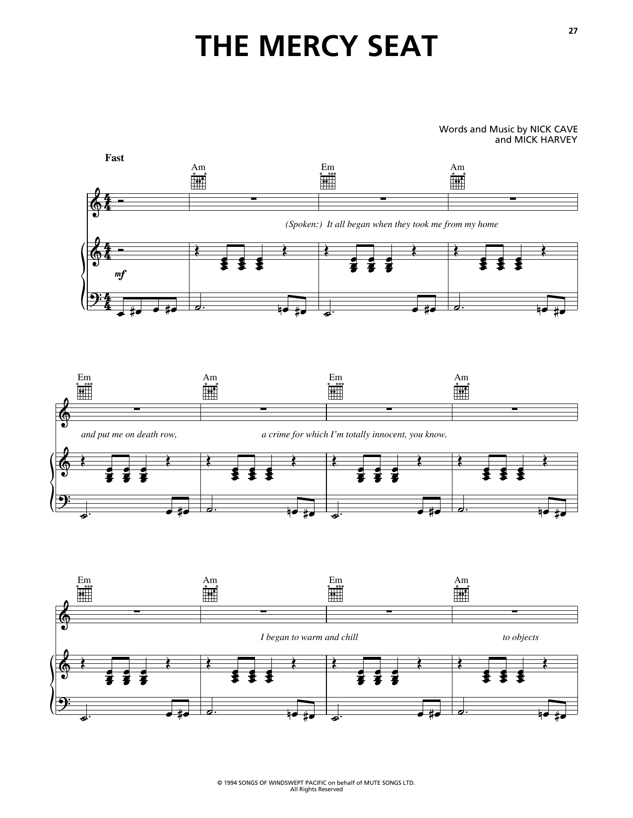 Johnny Cash The Mercy Seat sheet music notes and chords arranged for Guitar Chords/Lyrics