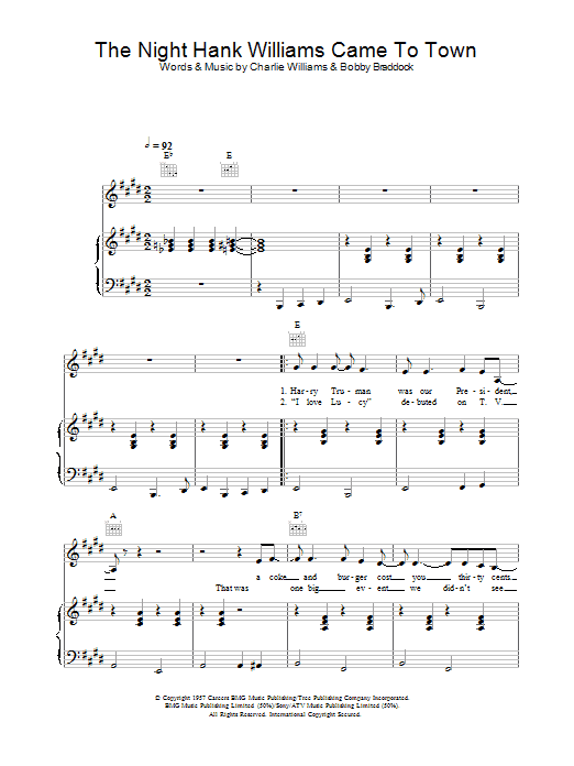 Johnny Cash The Night Hank Williams Came To Town sheet music notes and chords arranged for Piano, Vocal & Guitar Chords (Right-Hand Melody)