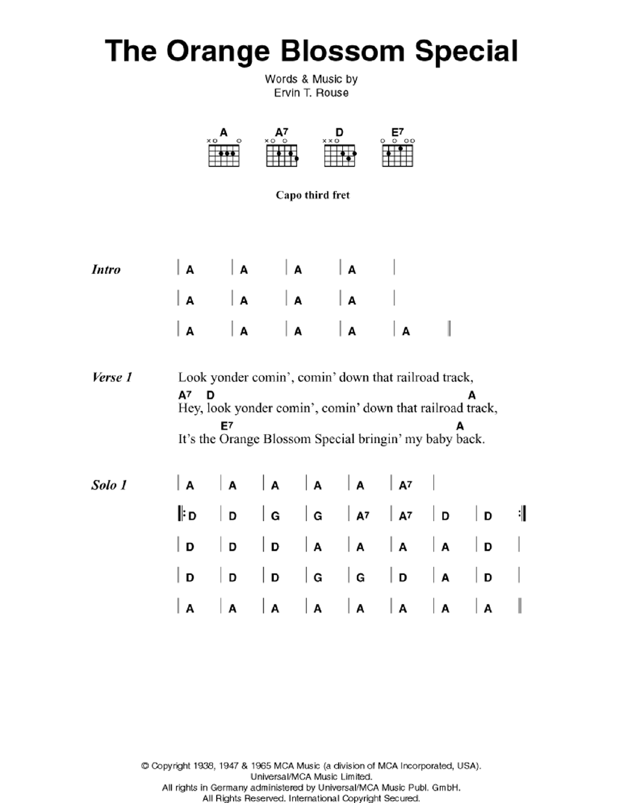 Johnny Cash The Orange Blossom Special sheet music notes and chords arranged for Guitar Chords/Lyrics