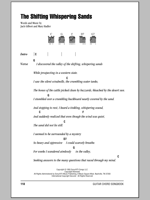 Johnny Cash The Shifting Whispering Sands sheet music notes and chords arranged for Piano, Vocal & Guitar Chords (Right-Hand Melody)