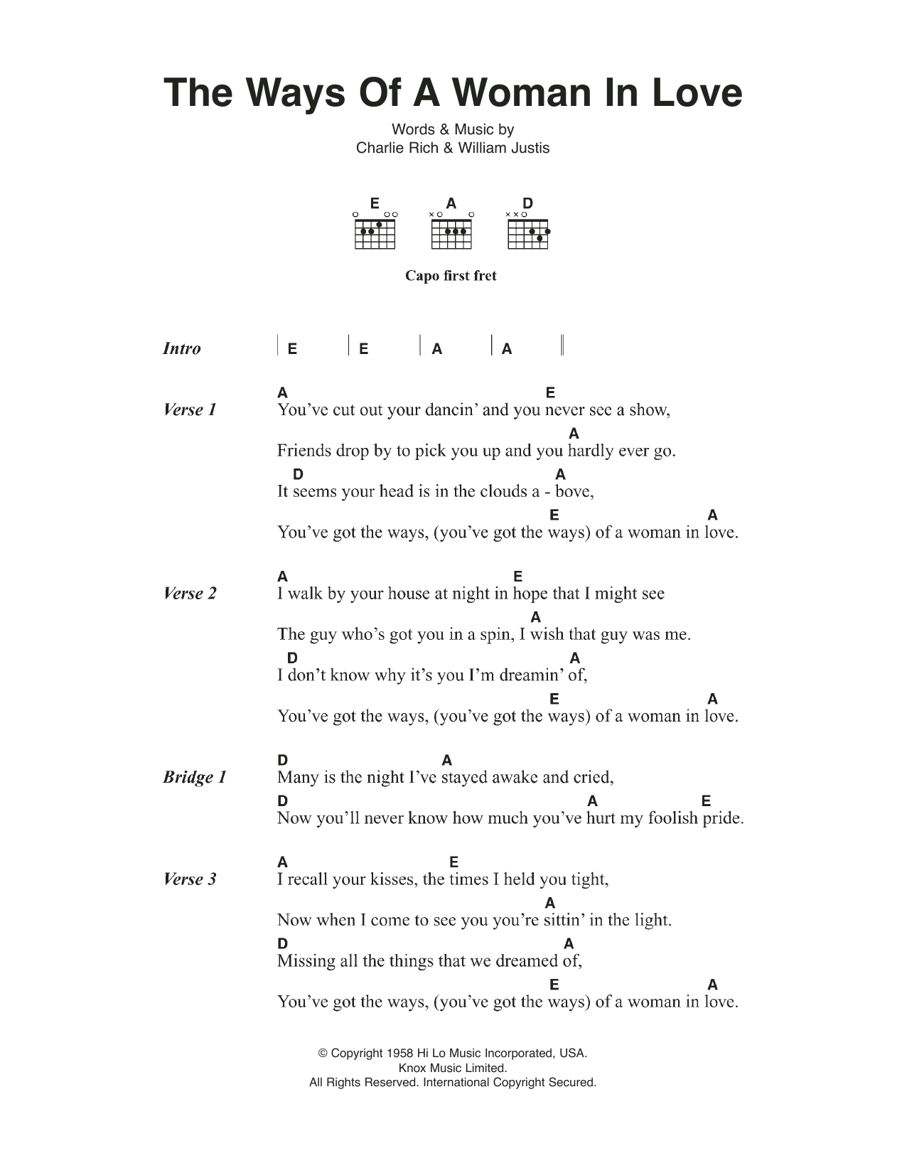Johnny Cash The Ways Of A Woman In Love sheet music notes and chords arranged for Guitar Chords/Lyrics