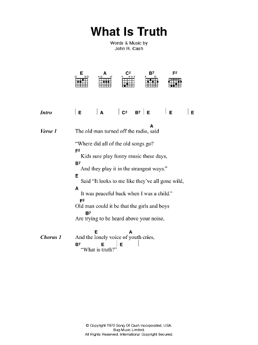 Johnny Cash What Is Truth sheet music notes and chords arranged for Guitar Chords/Lyrics