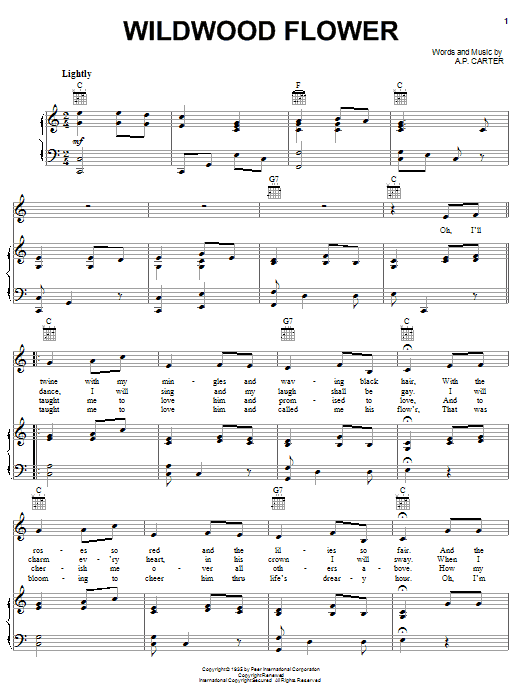 Johnny Cash Wildwood Flower sheet music notes and chords arranged for Piano, Vocal & Guitar Chords (Right-Hand Melody)