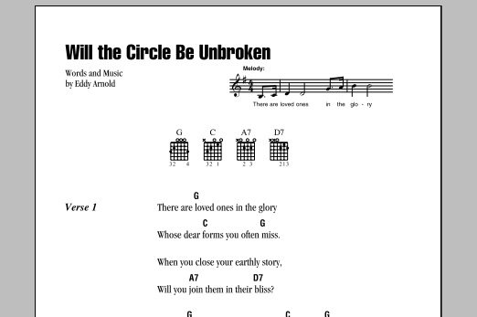 Johnny Cash Will The Circle Be Unbroken sheet music notes and chords arranged for Guitar Chords/Lyrics