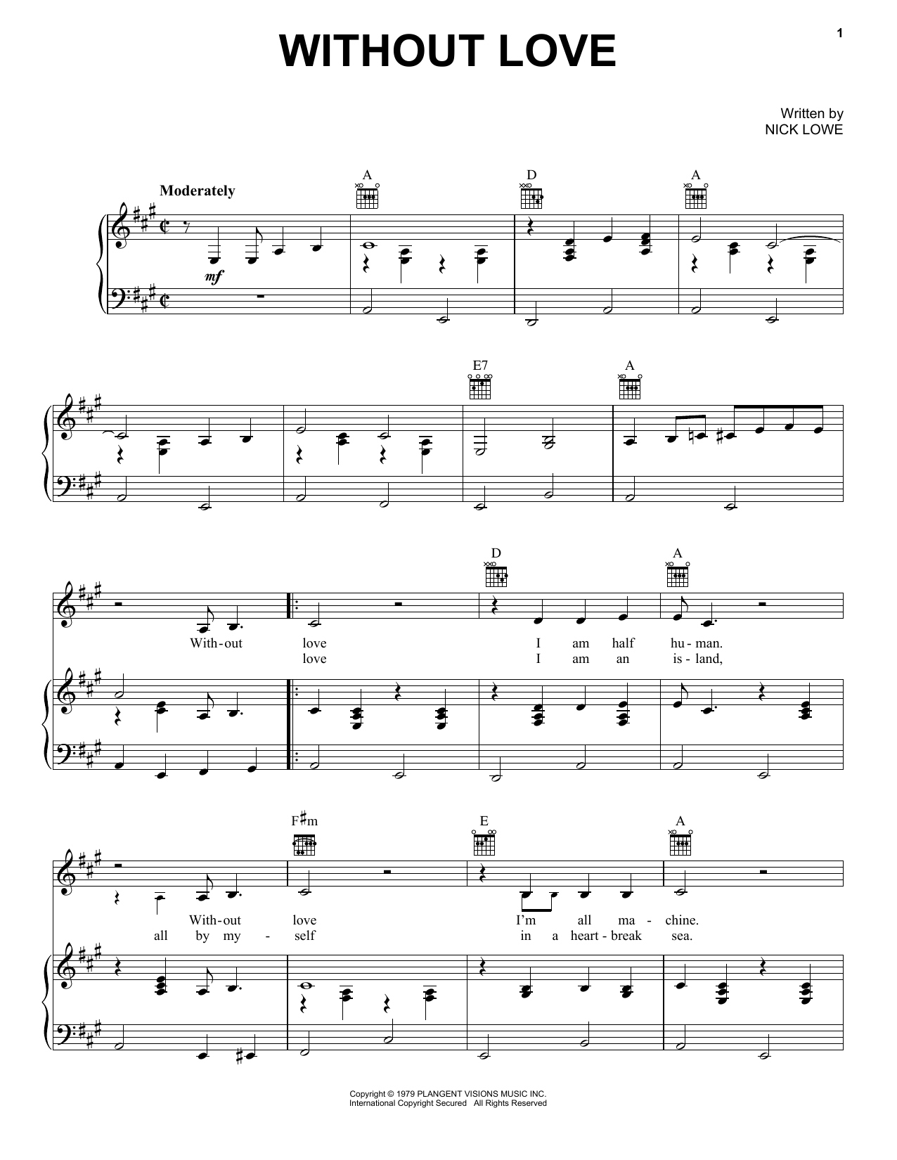 Johnny Cash Without Love sheet music notes and chords arranged for Piano, Vocal & Guitar Chords (Right-Hand Melody)