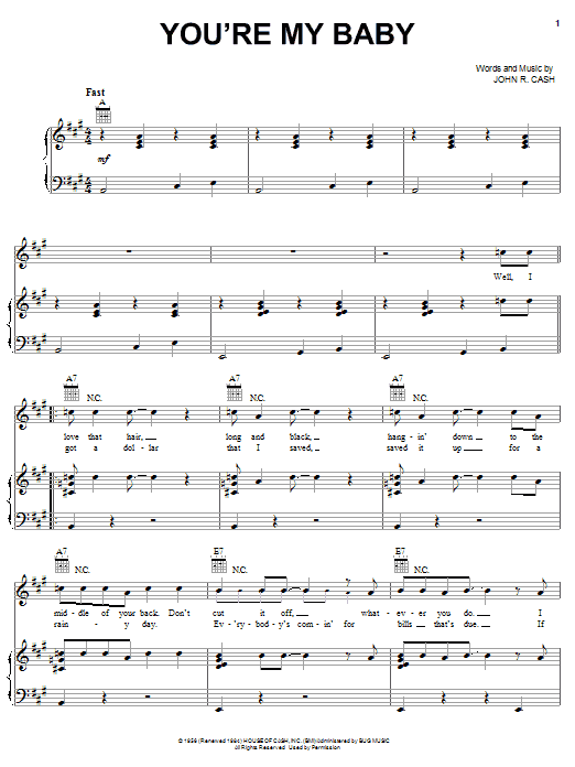 Johnny Cash You're My Baby sheet music notes and chords arranged for Piano, Vocal & Guitar Chords (Right-Hand Melody)