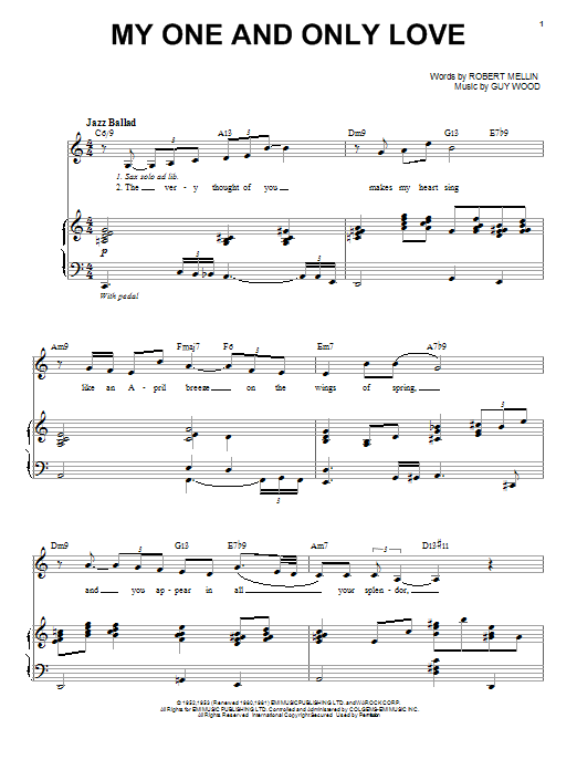 Johnny Hartman My One And Only Love sheet music notes and chords arranged for Piano & Vocal