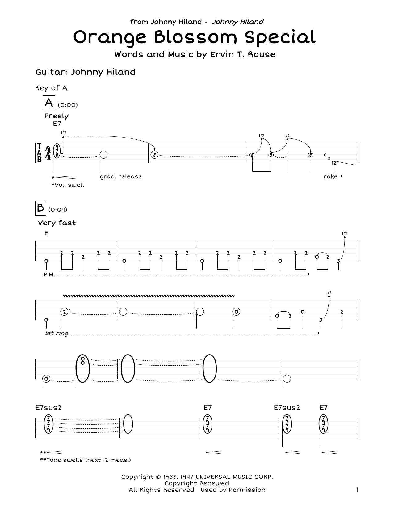 Johnny Hiland Orange Blossom Special sheet music notes and chords arranged for Guitar Lead Sheet