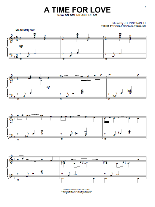 Johnny Mandel A Time For Love sheet music notes and chords arranged for Piano, Vocal & Guitar Chords (Right-Hand Melody)
