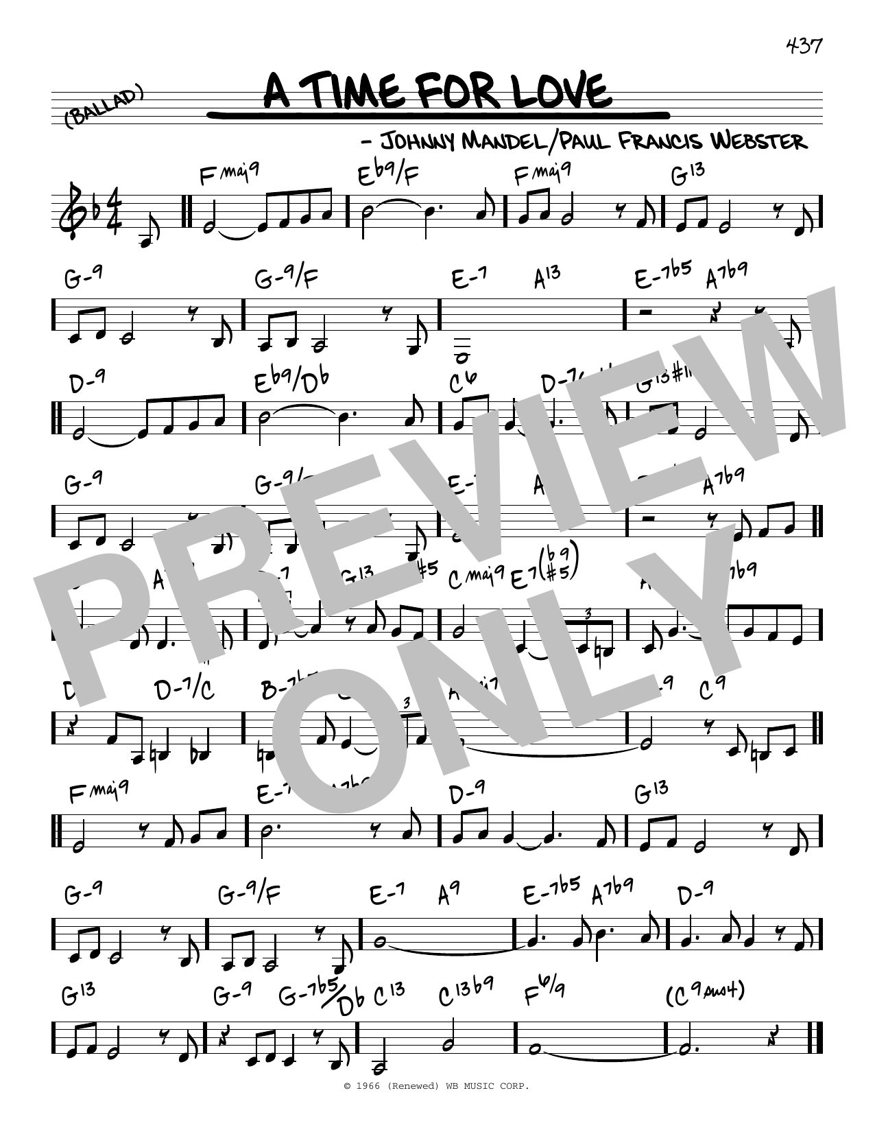 Johnny Mandel and Paul Francis Webster A Time For Love sheet music notes and chords arranged for Real Book – Melody & Chords