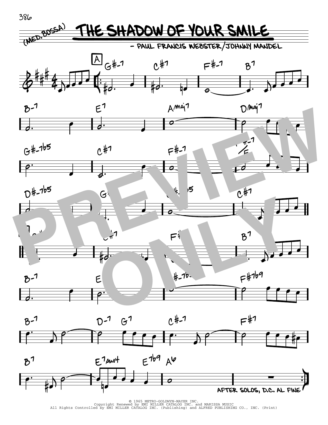 Johnny Mandel and Paul Francis Webster The Shadow Of Your Smile sheet music notes and chords arranged for Marimba Solo