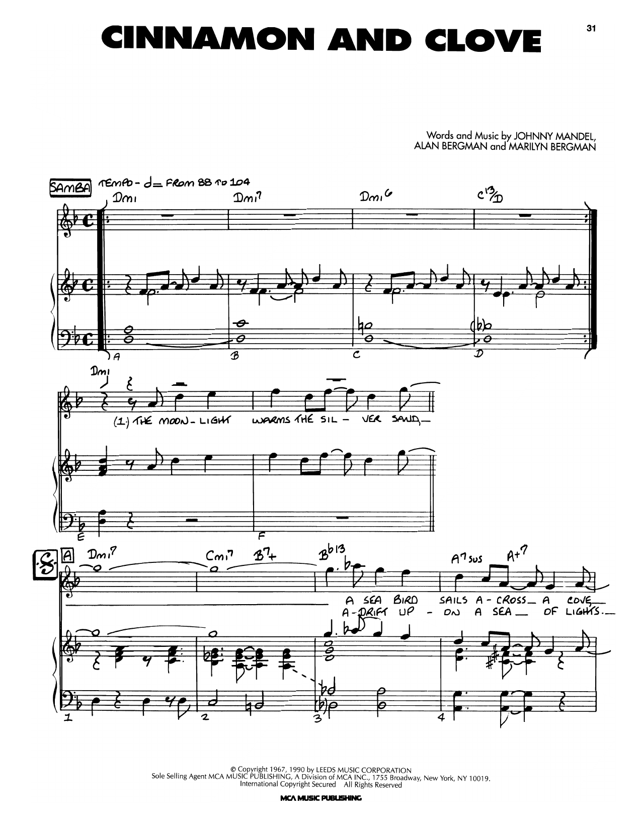 Johnny Mandel Cinnamon And Clove sheet music notes and chords arranged for Piano, Vocal & Guitar Chords (Right-Hand Melody)