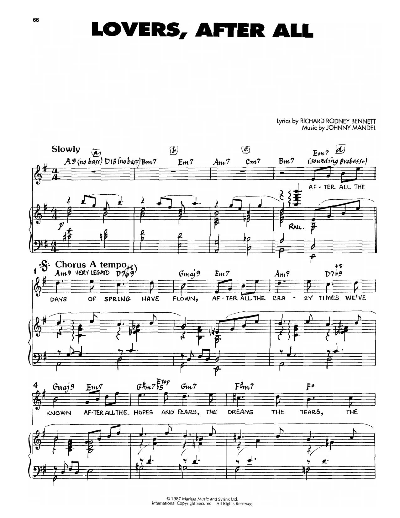 Johnny Mandel Lovers, After All sheet music notes and chords arranged for Piano, Vocal & Guitar Chords (Right-Hand Melody)