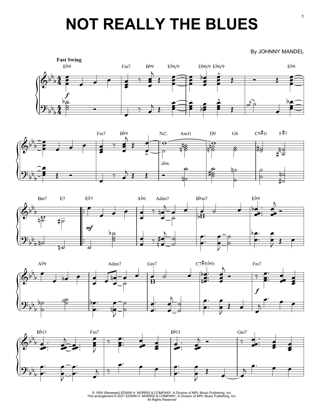 Johnny Mandel Not Really The Blues [Jazz version] (arr. Brent Edstrom) sheet music notes and chords arranged for Piano Solo