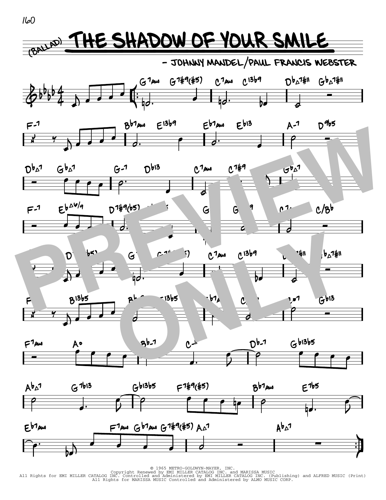 Johnny Mandel The Shadow Of Your Smile (arr. David Hazeltine) sheet music notes and chords arranged for Real Book – Enhanced Chords