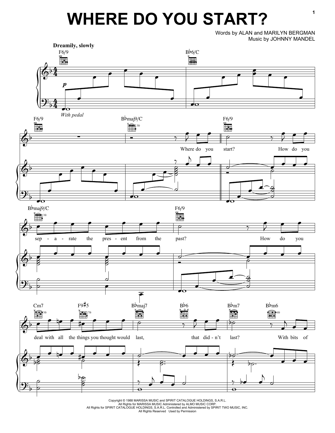 Johnny Mandel Where Do You Start? sheet music notes and chords arranged for Piano, Vocal & Guitar Chords (Right-Hand Melody)