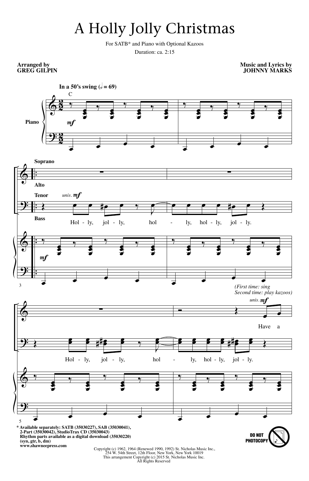 Johnny Marks A Holly Jolly Christmas (arr. Greg Gilpin) sheet music notes and chords arranged for 2-Part Choir