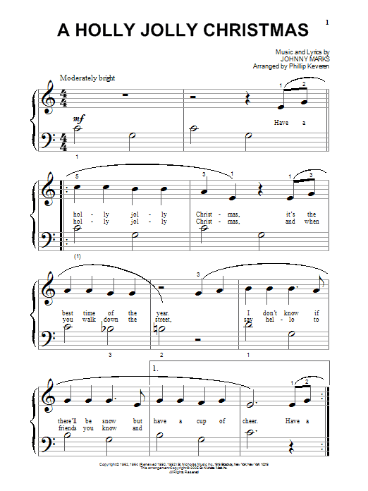 Johnny Marks A Holly Jolly Christmas (arr. Phillip Keveren) sheet music notes and chords arranged for Big Note Piano